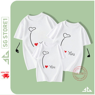 Áo thun gia đình dễ thương - Mẫu I Love You cách điệu - Màu trắng thun cotton dày dặn GD425T | STSTORE1