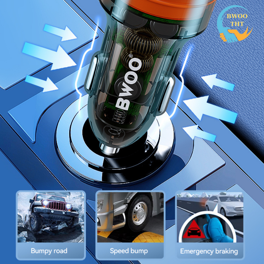 Tẩu sạc nhanh ô tô 2 cổng BWOO 38W PD Trong Suốt Usb Tyc Chống cháy nổ cho iphone samsung oppo xiaomi.. | BigBuy360 - bigbuy360.vn