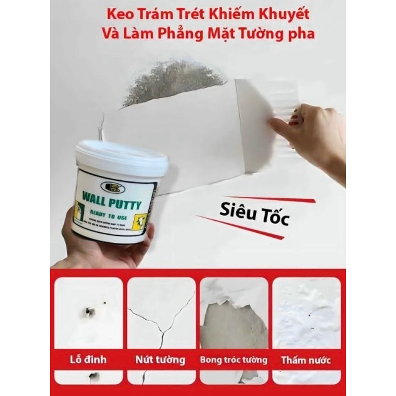 TRÉT TRÁM TƯỜNG VẾT NỨT - Chống Thấm Wall Putty Bosny B219, THÁI LAN, 320G VÀ 1.5KG, Tiện Dụng Cho Mọi Gia Đình