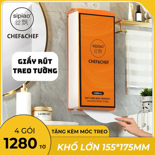 Giấy rút treo tường Sipiao Chef&Chef 1280 tờ/ Giấy rút Cheerful tặng kèm móc (1Thùng 4 túi)