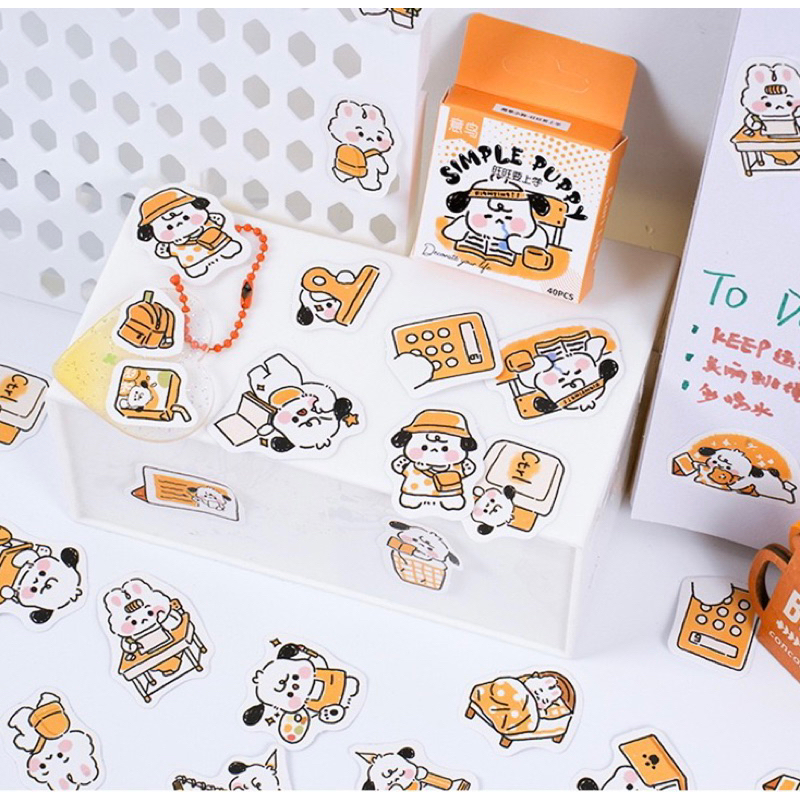 Hộp 40 hình dán hoạ tiết hoạt hình Simple Puppy