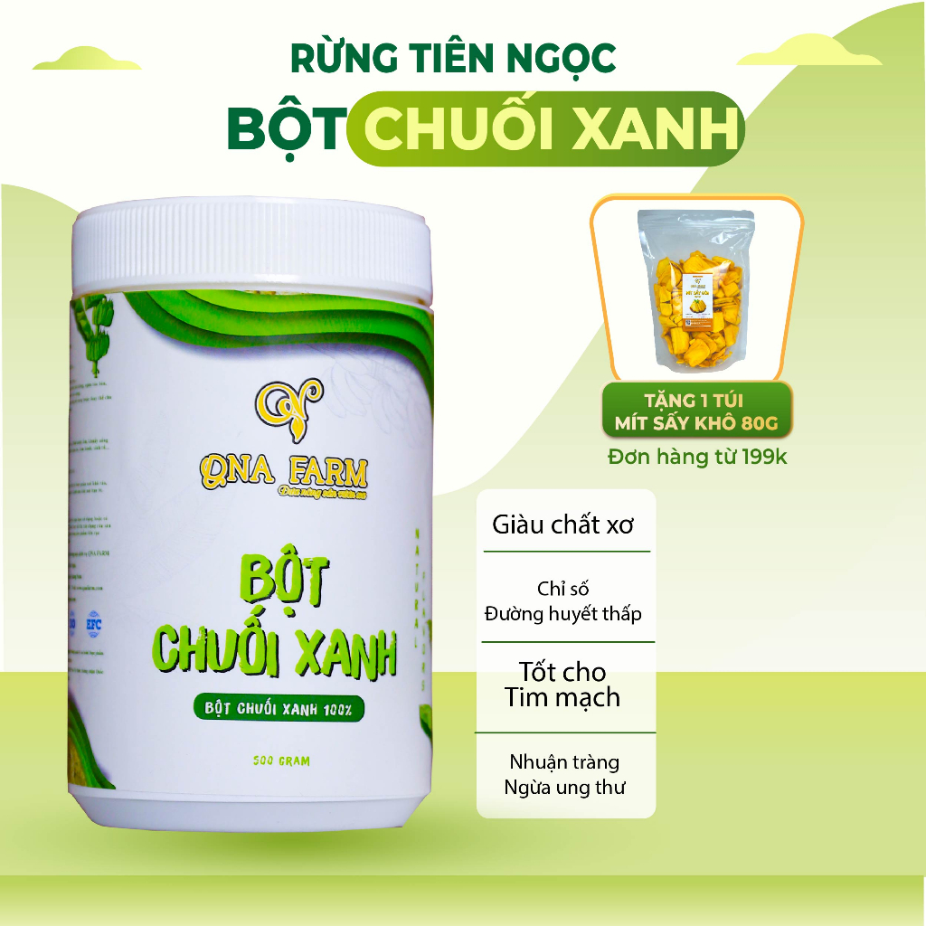 Bột Chuối Xanh QNA FARM, Bột Chuối Rừng Tự Nhiên, 100% Nguyên Chất,Ăn Kiêng, Giàu Chất Sơ, Vitamin, Hũ 500g