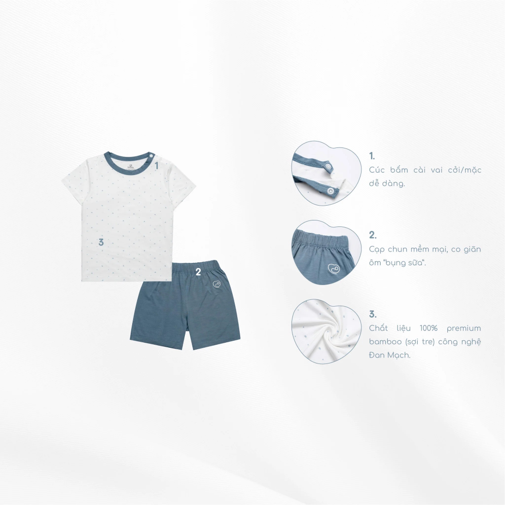 Bộ cộc tay cúc vai cotton mềm BU Glory 2023