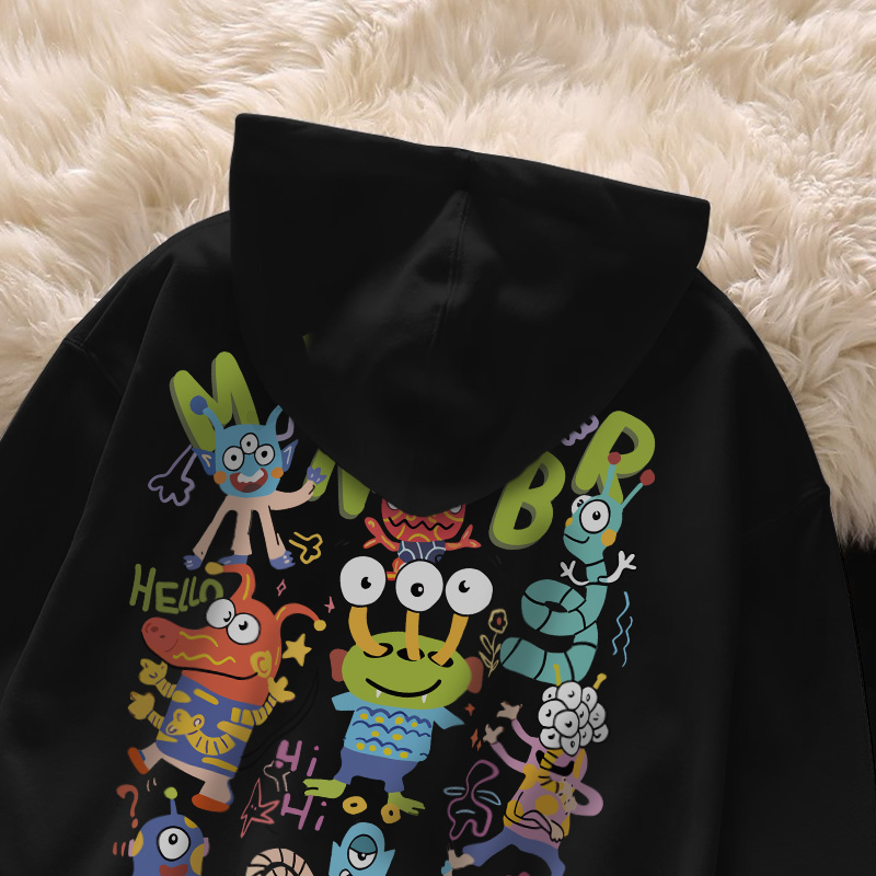 Áo nỉ cotton Đen local brand có mũ thời trang nữ Salute Hoodie Hàn Quốc cho ngầu in quái vật