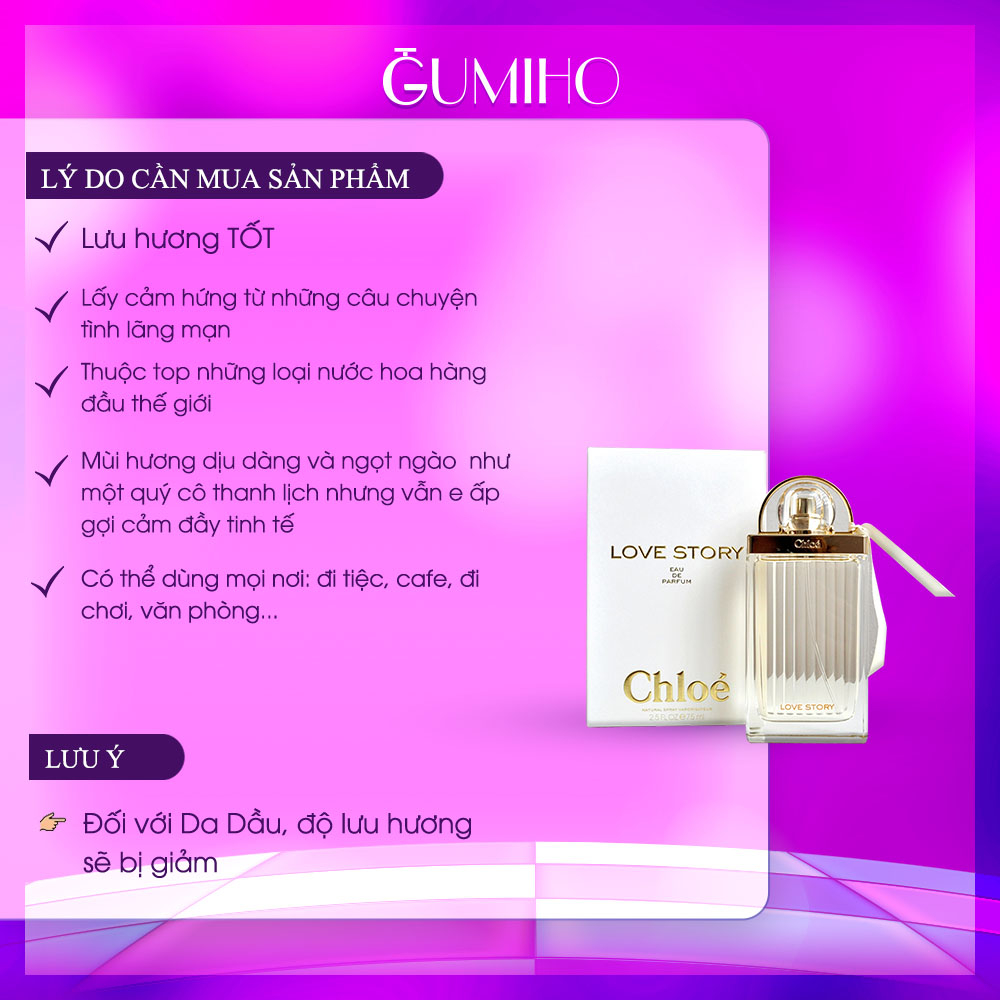 Nước hoa nữ ᴄʜʟᴏᴇ Love Story Lãng mạn Dịu dàng Gợi cảm - Gumiho Perfume