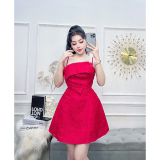 Đầm Thiết Kế Nhi Store-Đầm Nữ  Dự Tiệc Hai Dây  Dáng A Ngắn Vải Gấm Sang Trọng