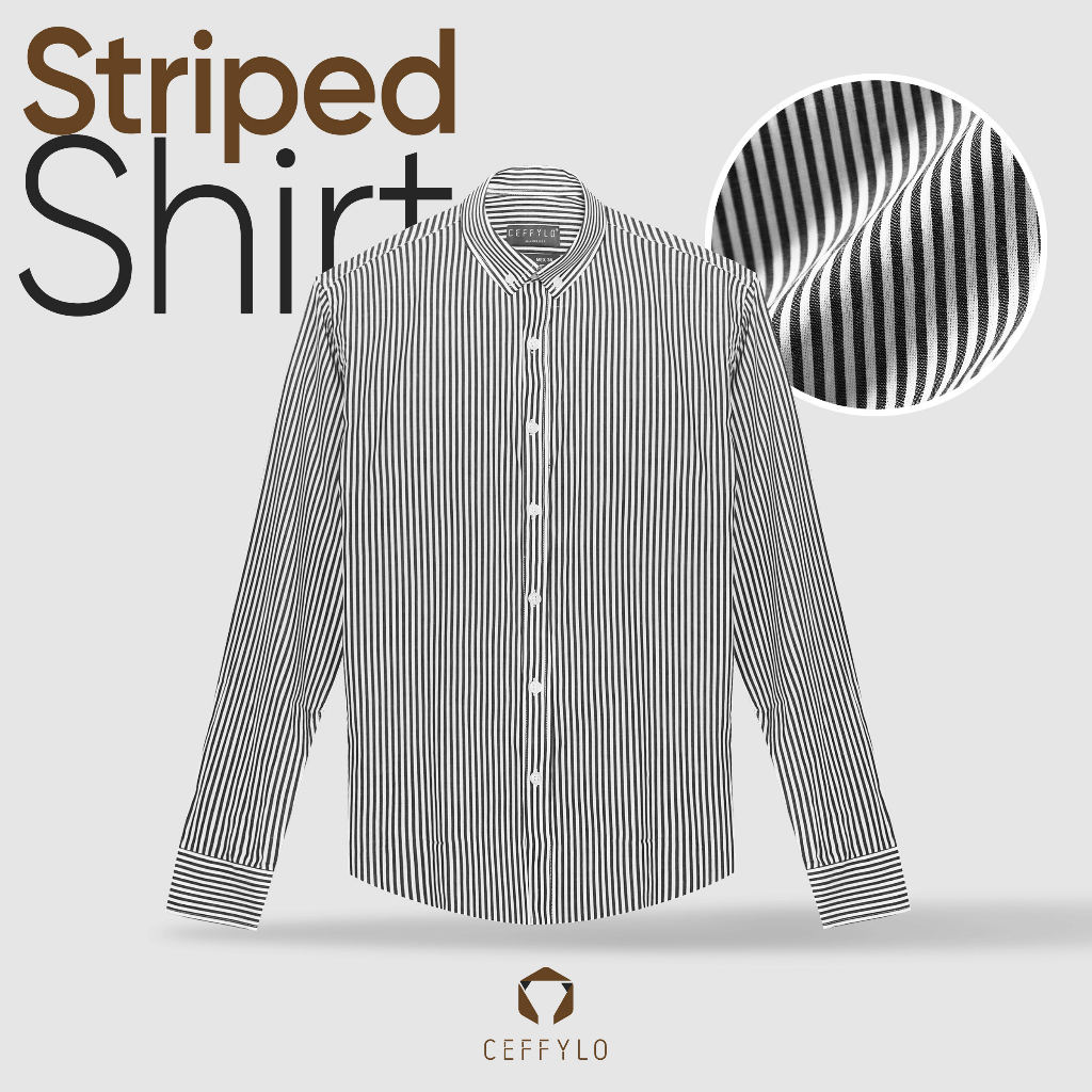 Áo Sơ Mi Nam Cotton Ceffylo Kẻ Sọc Màu Xám Đậm Chất Thoáng Mát Form Slimfit Thấm Hút Mồ Hôi Tốt Thời Trang Nam