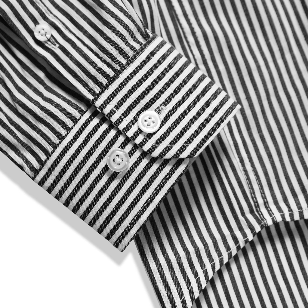 Áo Sơ Mi Nam Cotton Ceffylo Kẻ Sọc Màu Xám Đậm Chất Thoáng Mát Form Slimfit Thấm Hút Mồ Hôi Tốt Thời Trang Nam