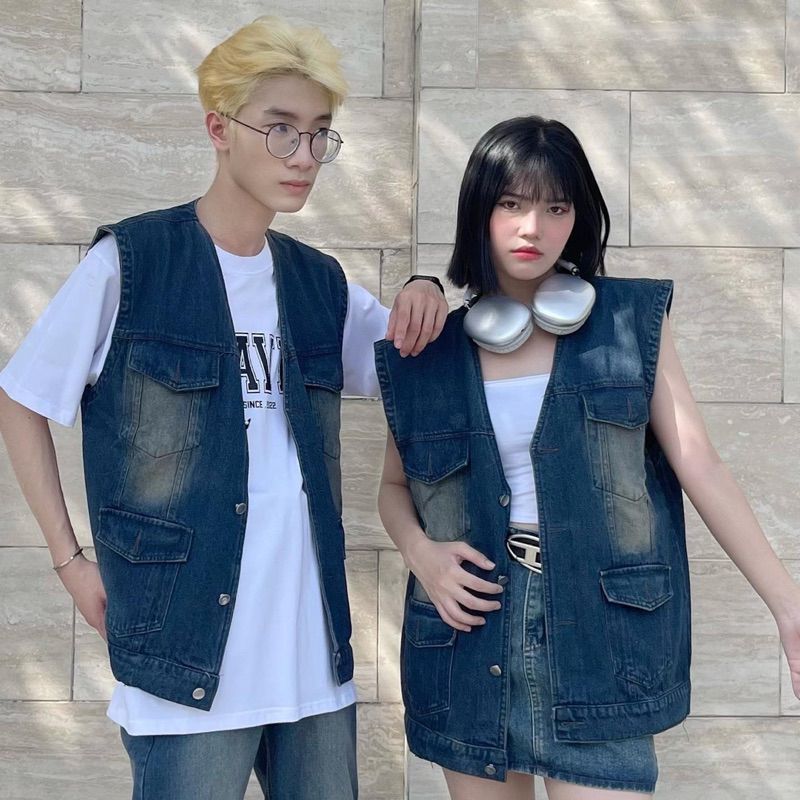 Áo gile jeans unisex cho nam cà nữ