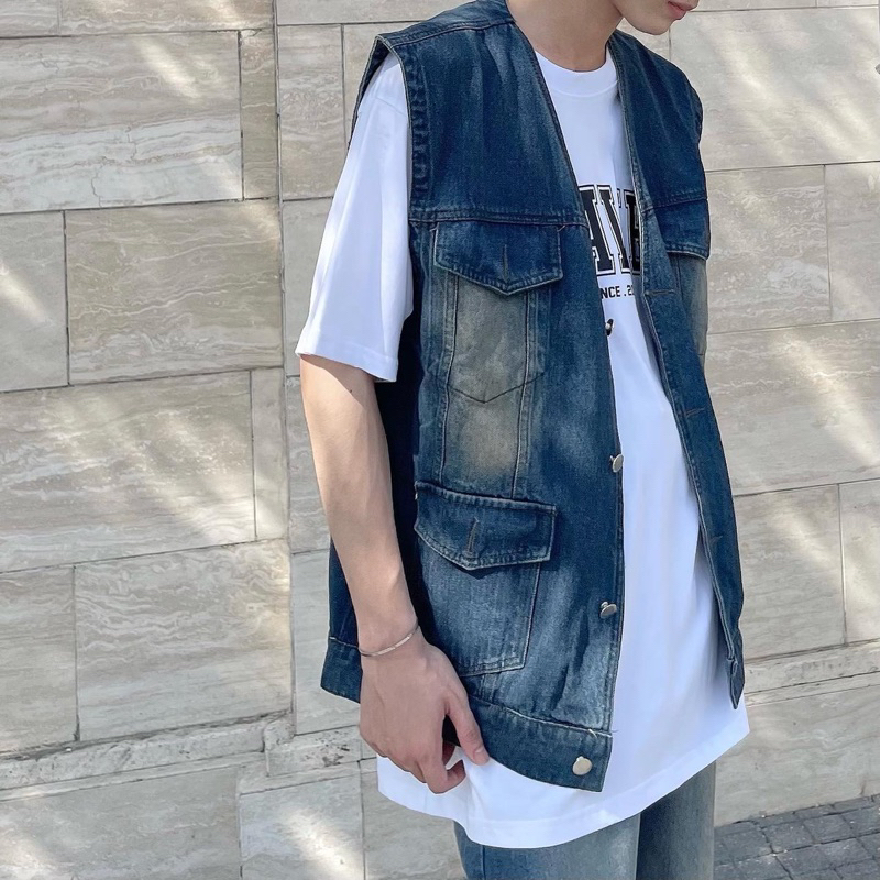 Áo gile jeans unisex cho nam cà nữ
