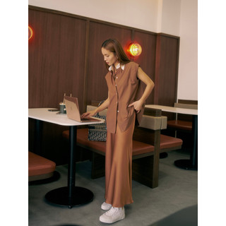 Váy lụa suông nâu dài SY STORE