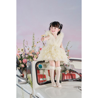    HEHEHIHI   - Váy công chúa bé gái màu kem đính hoa HEHEHIHI - V52 