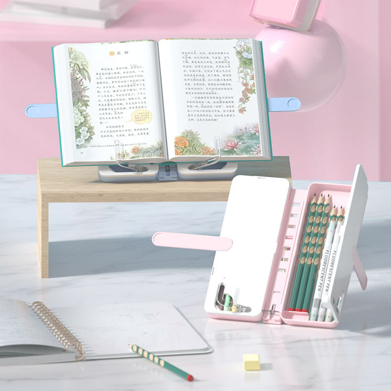 Hộp Đựng Bút Học Sinh 3in1 Kiêm Giá Đỡ Sách, Bảng Viết Nháp Đa Năng Tặng Kèm 2 Bút Dạ, 1 Khăn Lau, 3 Miếng Dán Sticker