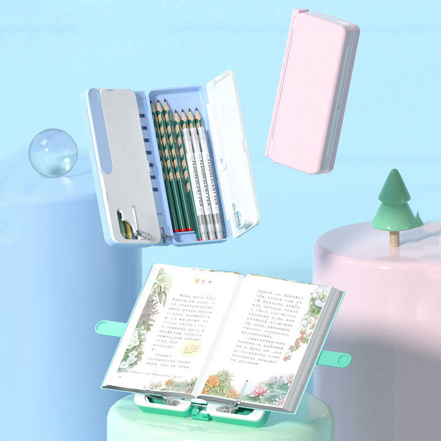 Hộp Đựng Bút Học Sinh 3in1 Kiêm Giá Đỡ Sách, Bảng Viết Nháp Đa Năng Tặng Kèm 2 Bút Dạ, 1 Khăn Lau, 3 Miếng Dán Sticker