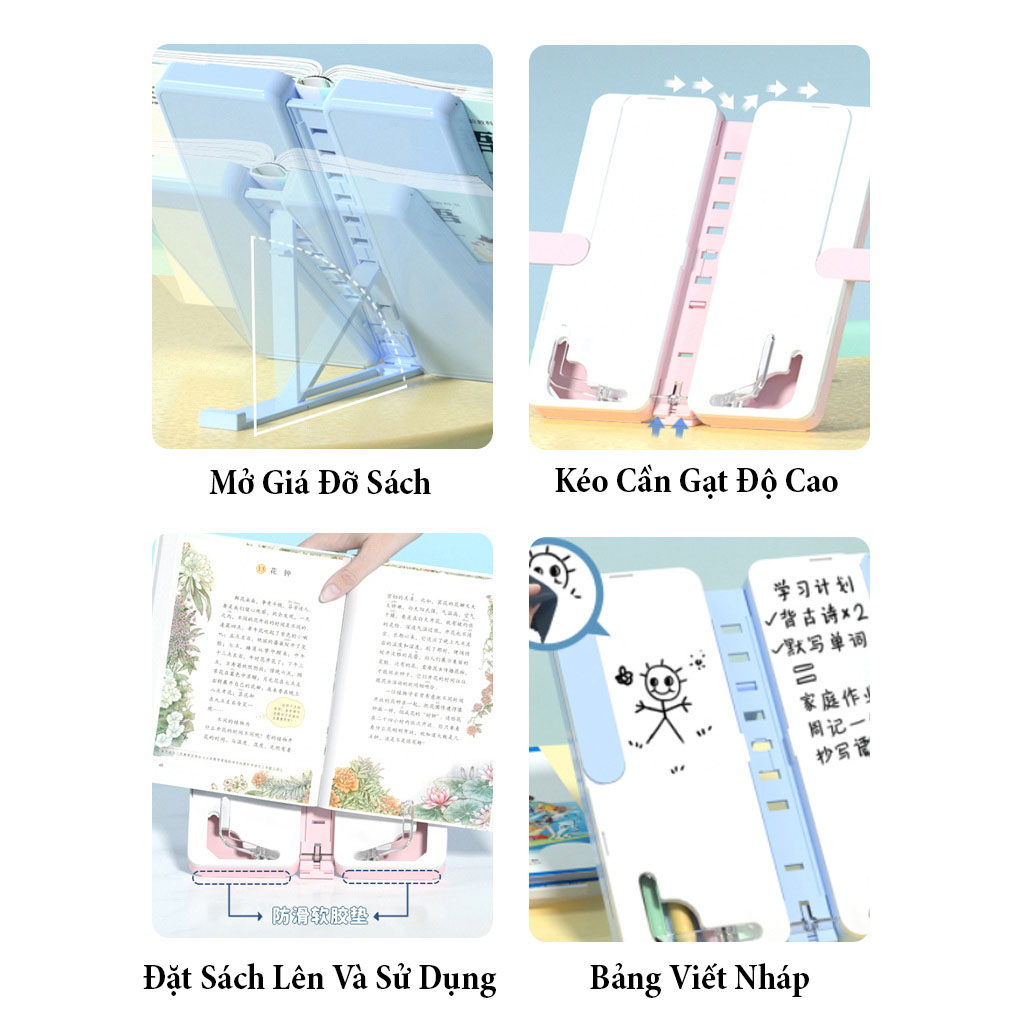 Hộp Đựng Bút Học Sinh 3in1 Kiêm Giá Đỡ Sách, Bảng Viết Nháp Đa Năng Tặng Kèm 2 Bút Dạ, 1 Khăn Lau, 3 Miếng Dán Sticker