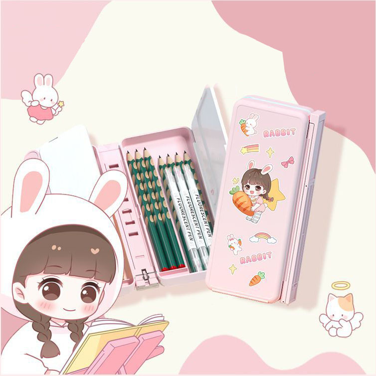 Hộp Đựng Bút Học Sinh 3in1 Kiêm Giá Đỡ Sách, Bảng Viết Nháp Đa Năng Tặng Kèm 2 Bút Dạ, 1 Khăn Lau, 3 Miếng Dán Sticker