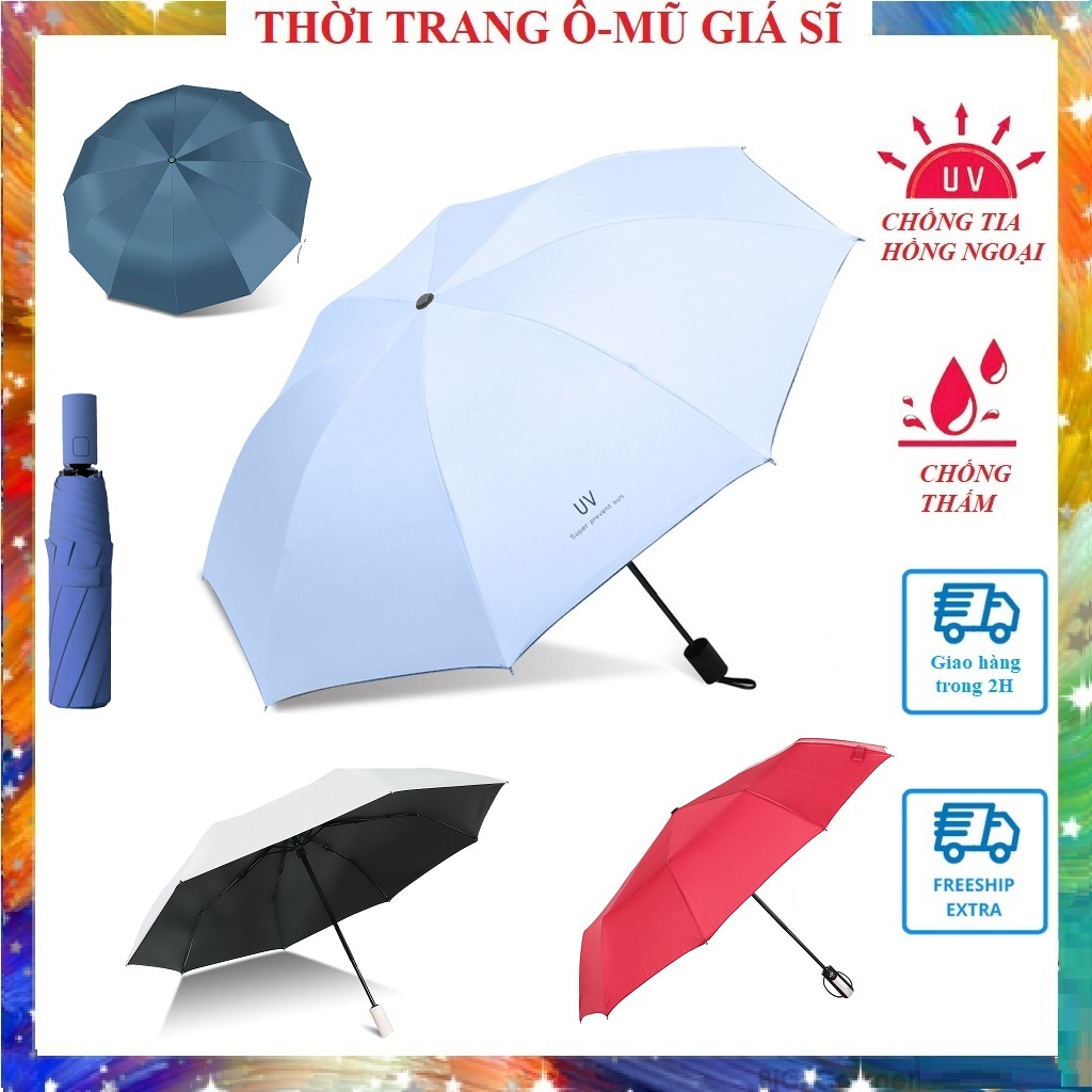 Ô Dù Che Mưa Đi Nắng 12 NAN To Và Chắc Chắn Hơn, Tự động đóng mở gấp gọn 2 chiều thông minh, cản tia UV