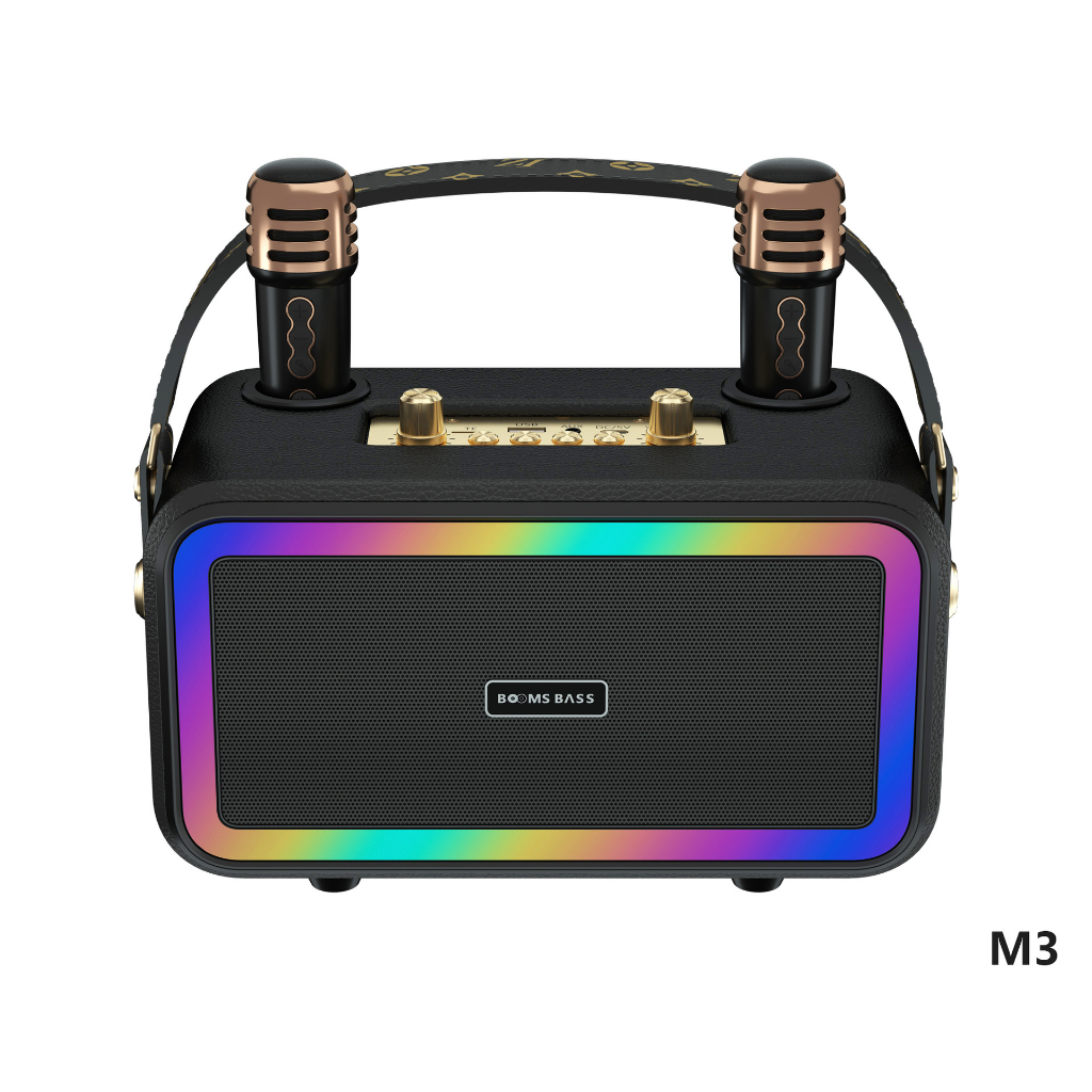 Loa Bluetooth Karaoke M3201 không dây công suất lớn kèm 2 mic không dây Led rgb nháy theo nhạc - TECHMALL.STORE