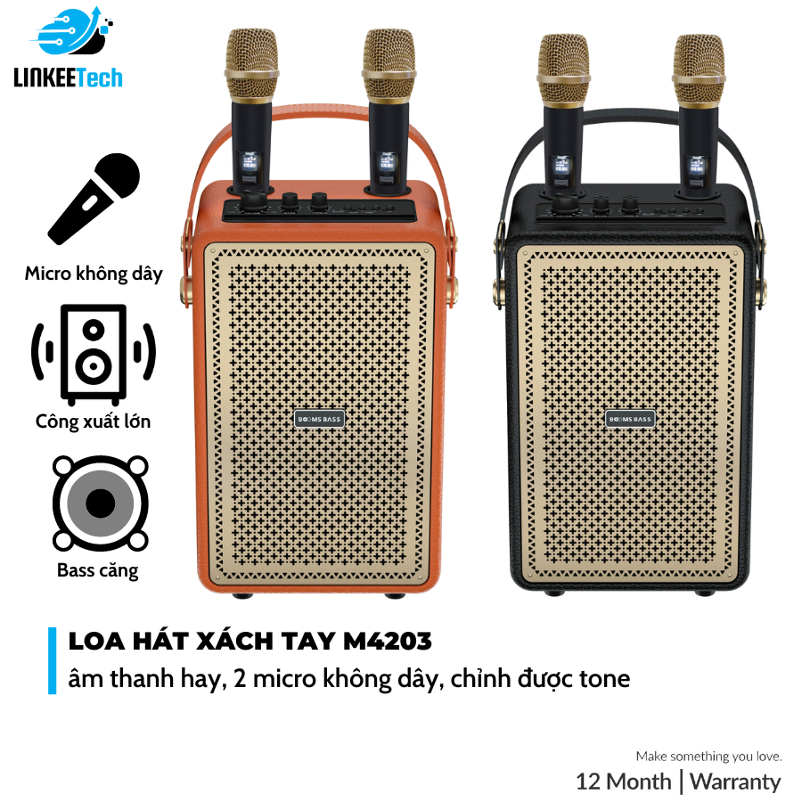 Loa Bluetooth karaoke M4203 Output 100W Bass mạnh treble rời âm thanh đỉnh cao bảo hành chính hãng - TECHMALL.STORE