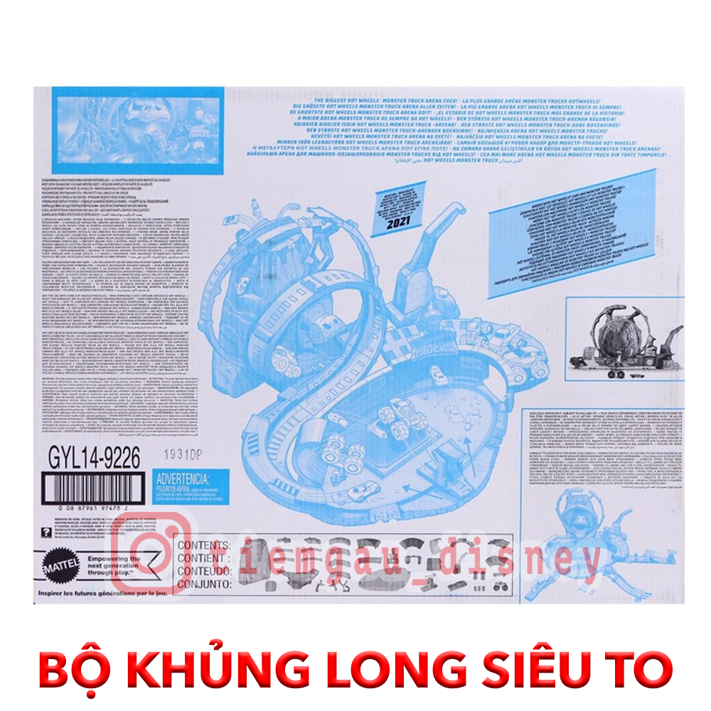 Đồ Chơi HOT WHEELS Đấu Trường Núi Lửa Khủng Long T-Rex - Hot Wheels Monster Trucks T-Rex Volcano Arena Playset