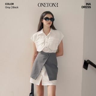 Váy liền Onetone cổ sơ mi phối vạt Slitina