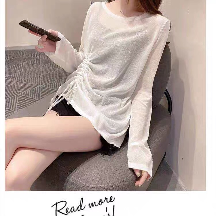 Áo thun rút cạnh sườn rúm eo dài tay, trễ vai quyến rũ mặc 4 mùa