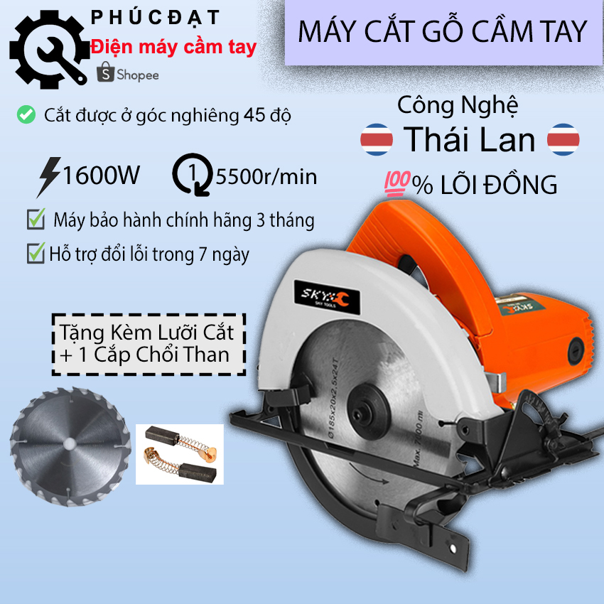 Máy cắt gỗ, máy cưa gỗ cầm tay G5800, công suất lớn 1600w, lưỡi 185mm, chính hãng GGG, tốc độ 5500v/p