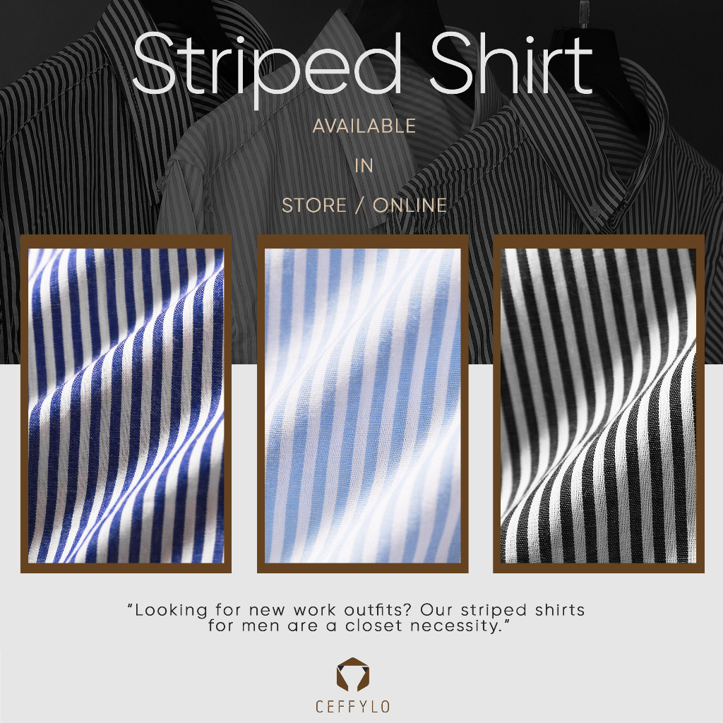 Áo Sơ Mi Nam Cotton Ceffylo Kẻ Sọc Màu Xám Đậm Chất Thoáng Mát Form Slimfit Thấm Hút Mồ Hôi Tốt Thời Trang Nam