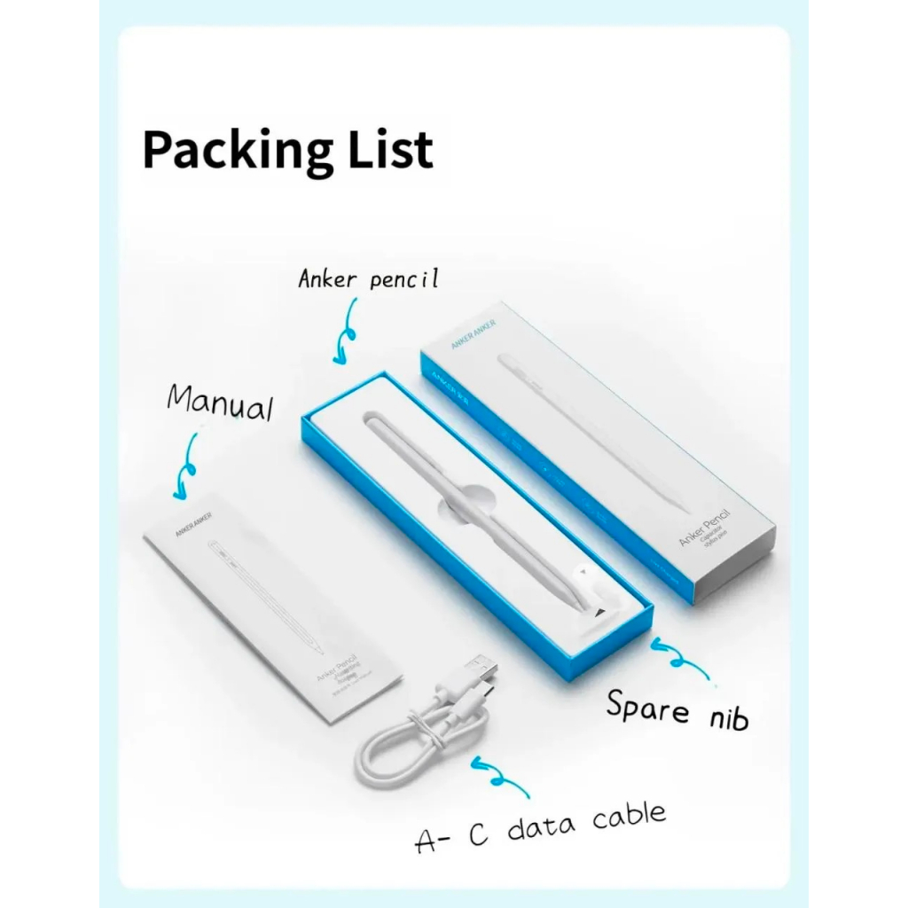 Anker Pencil A7139 cho iPad Pencil 2 chống chạm nhầm thanh đậm dành cho iPad mini,iPad,iPad Pro,iPad Air Series