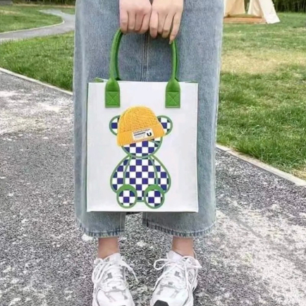 Prettypell Túi Tote Đeo Vai Đa Năng In Hình Gấu Dâu Tây Dễ Thương Bằng Vải Nỉ Phong Cách Hàn Quốc|HD96