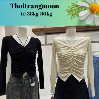 Aó thun gân rút nhún kiểu cổ yếm 302 Thoitrangmoon có bigsize