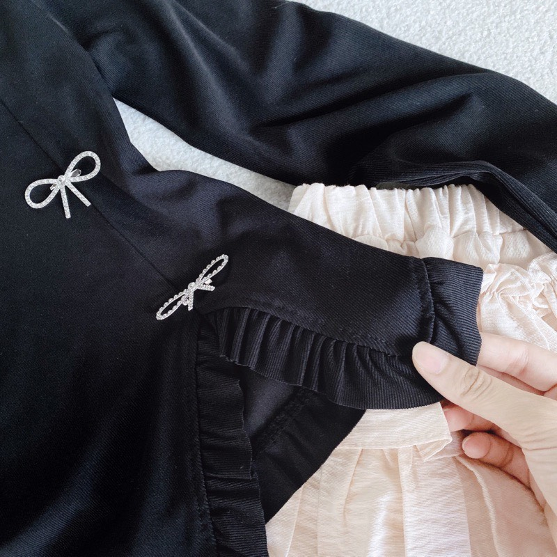 Set nữ váy áo thun dài tay cùng chân váy xếp xòe tầng ,set bộ có tặng kèm tang nơ Thoitragmoon có bigsize