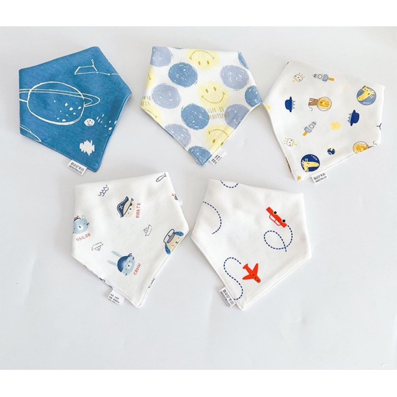 Set 5 yếm tam giác cho bé, khăn 100% cotton mềm mại an toàn cho bé trai bé gái hoạ tiết xinh