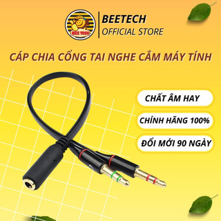 Cổng chia chân tai nghe 3.5mm thành chân tai nghe và mic cắm máy tính - Beetech