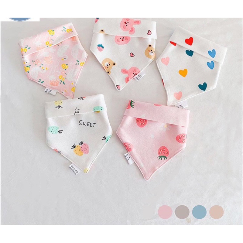 Set 5 yếm tam giác cho bé, khăn 100% cotton mềm mại an toàn cho bé trai bé gái hoạ tiết xinh