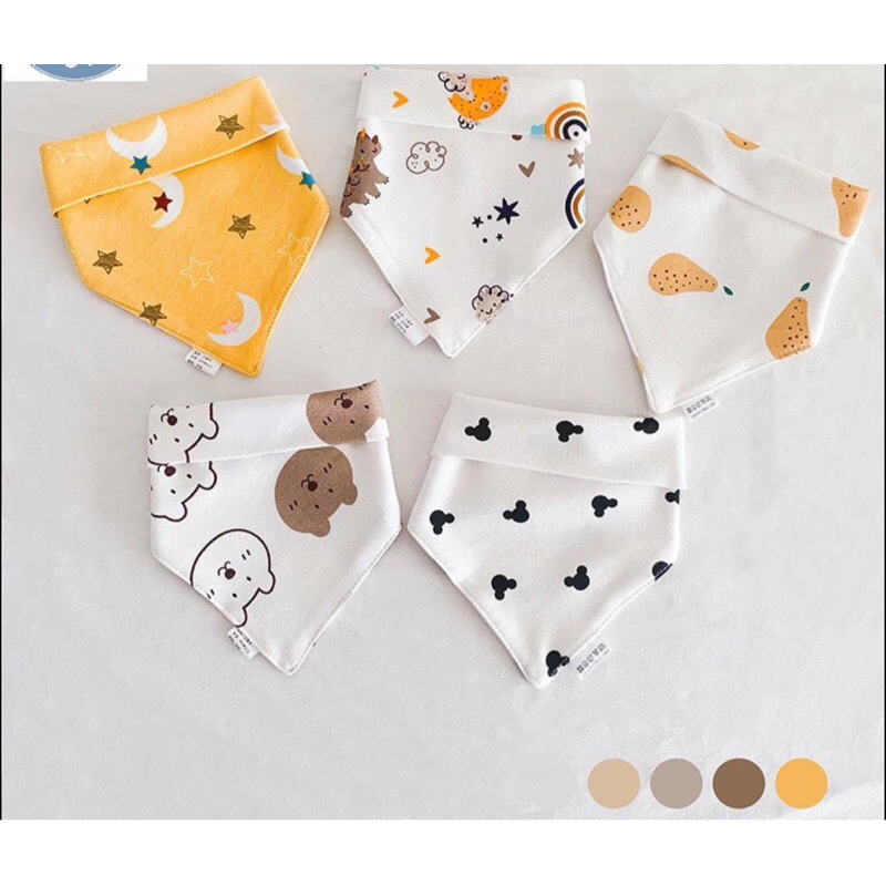 Set 5 yếm tam giác cho bé, khăn 100% cotton mềm mại an toàn cho bé trai bé gái hoạ tiết xinh