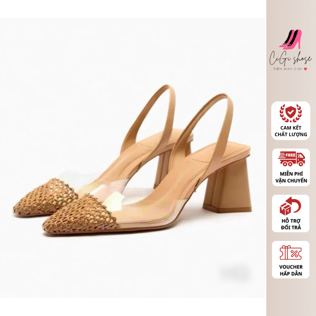 Sandal ZaRa Mũi Cói Pha Quai Trong Cực Lạ, Chất Da Trong Siêu Mềm Hàng QC Cao Cấp Fullbox