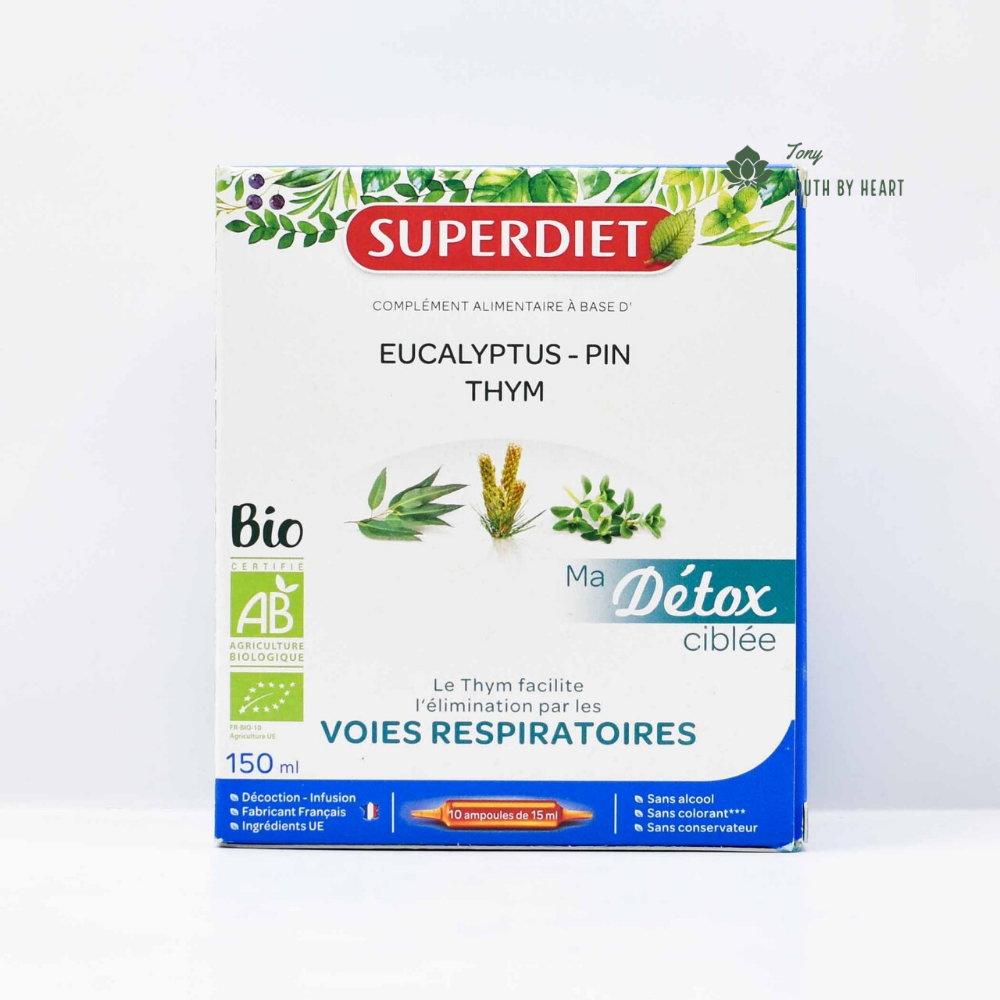 Bill Pháp - Detox Thải độc Phổi chuyên sâu và mũi họng SuperDiet Detox Voies Respiratoires - Hộp 10 ống