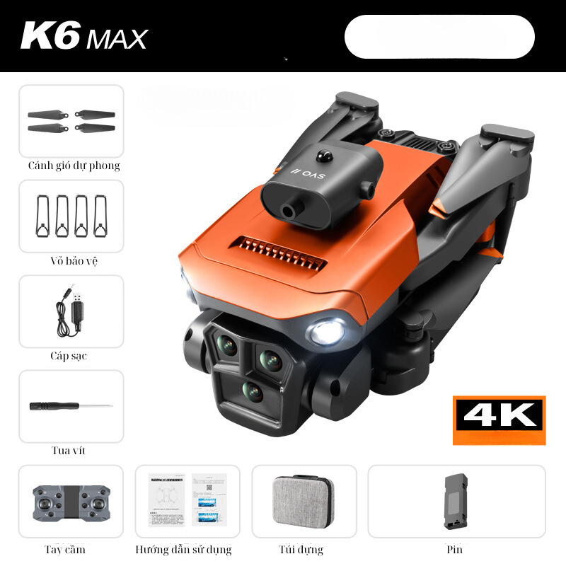 Flycam máy bay không người lái K6 Max Drone tránh chướng ngại vật toàn diện, fly cam camera 3 chiều, hình ảnh 4k GAGAY | BigBuy360 - bigbuy360.vn