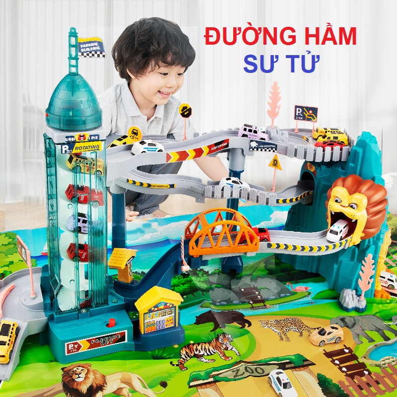 Ô tô đồ chơi đường hầm sư tử cho bé, hộp đẹp làm quà tặng sinh nhật