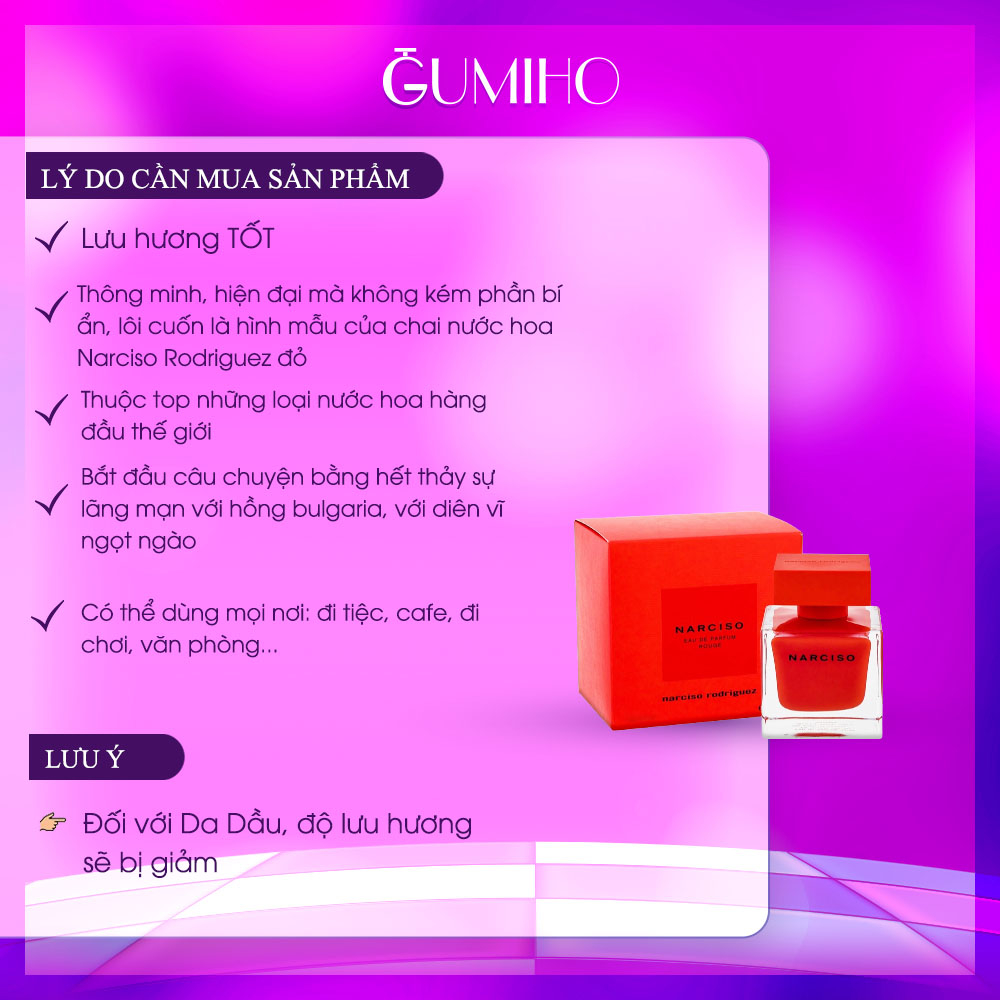 Nước hoa nữ hương phấn Narciso Rouge EDP - Narciso Đỏ lùn - Gumiho Perfume