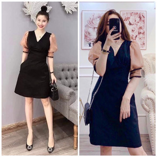 Đầm đen phối tay kem viền ren (kèm hình thật)
