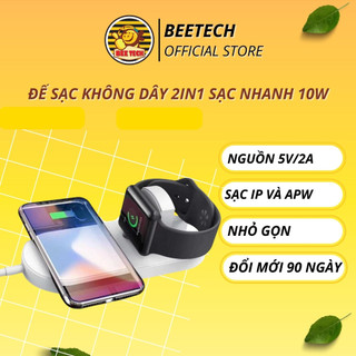 Sạc không dây Drapow 2 in 1, đế sạc cho iP và đồng hồ thông minh sạc nhanh 10w - Beetech
