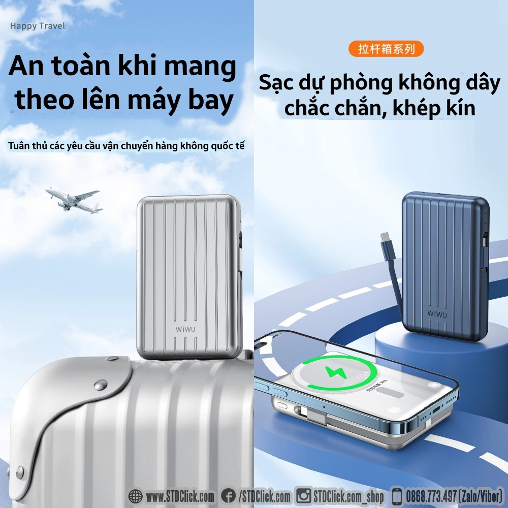 PIN SẠC DỰ PHÒNG WIWU TRUNK CHÍNH HÃNG 10.000MAH - 20.000MAH HỔ TRỢ SẠC KHÔNG DÂY NAM CHÂM 15W CHO IP 13, 14 VÀ 15 SERI