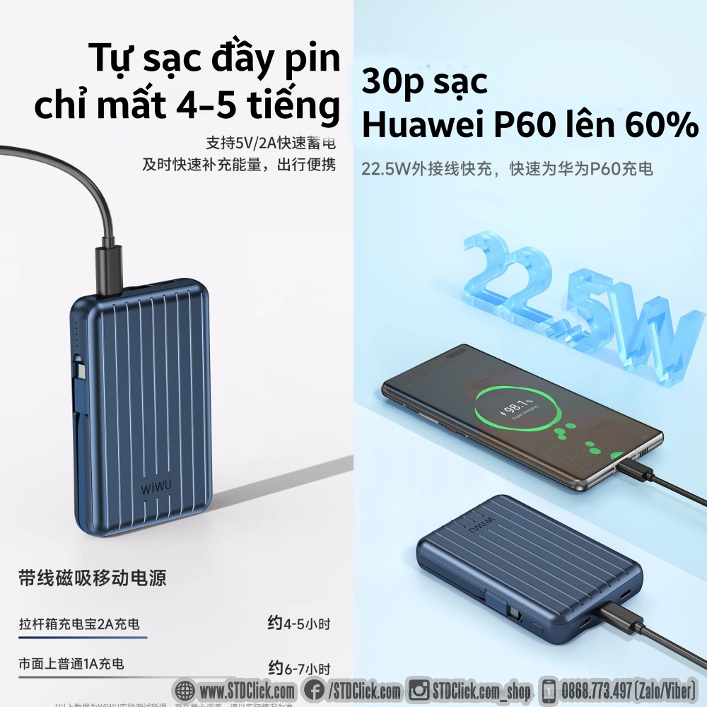 PIN SẠC DỰ PHÒNG WIWU TRUNK CHÍNH HÃNG 10.000MAH - 20.000MAH HỔ TRỢ SẠC KHÔNG DÂY NAM CHÂM 15W CHO IP 13, 14 VÀ 15 SERI