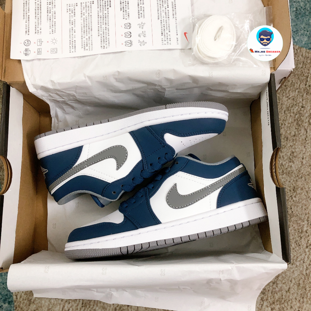 Giày Sneaker Jordan 1 Low True Blue Cement - Bản Chất lượng cao nhất   Fullbox Fullpk