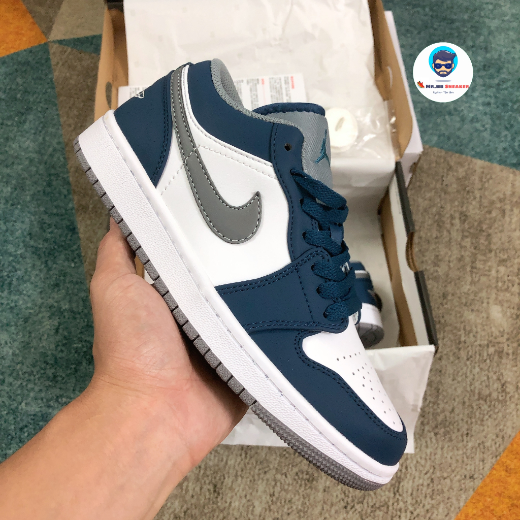 Giày Sneaker Jordan 1 Low True Blue Cement - Bản Chất lượng cao nhất   Fullbox Fullpk
