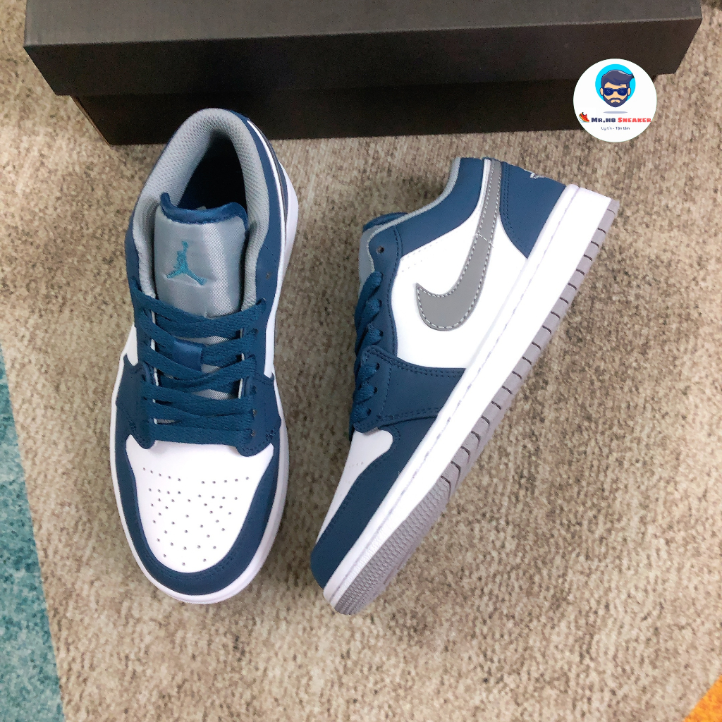 Giày Sneaker Jordan 1 Low True Blue Cement - Bản Chất lượng cao nhất   Fullbox Fullpk