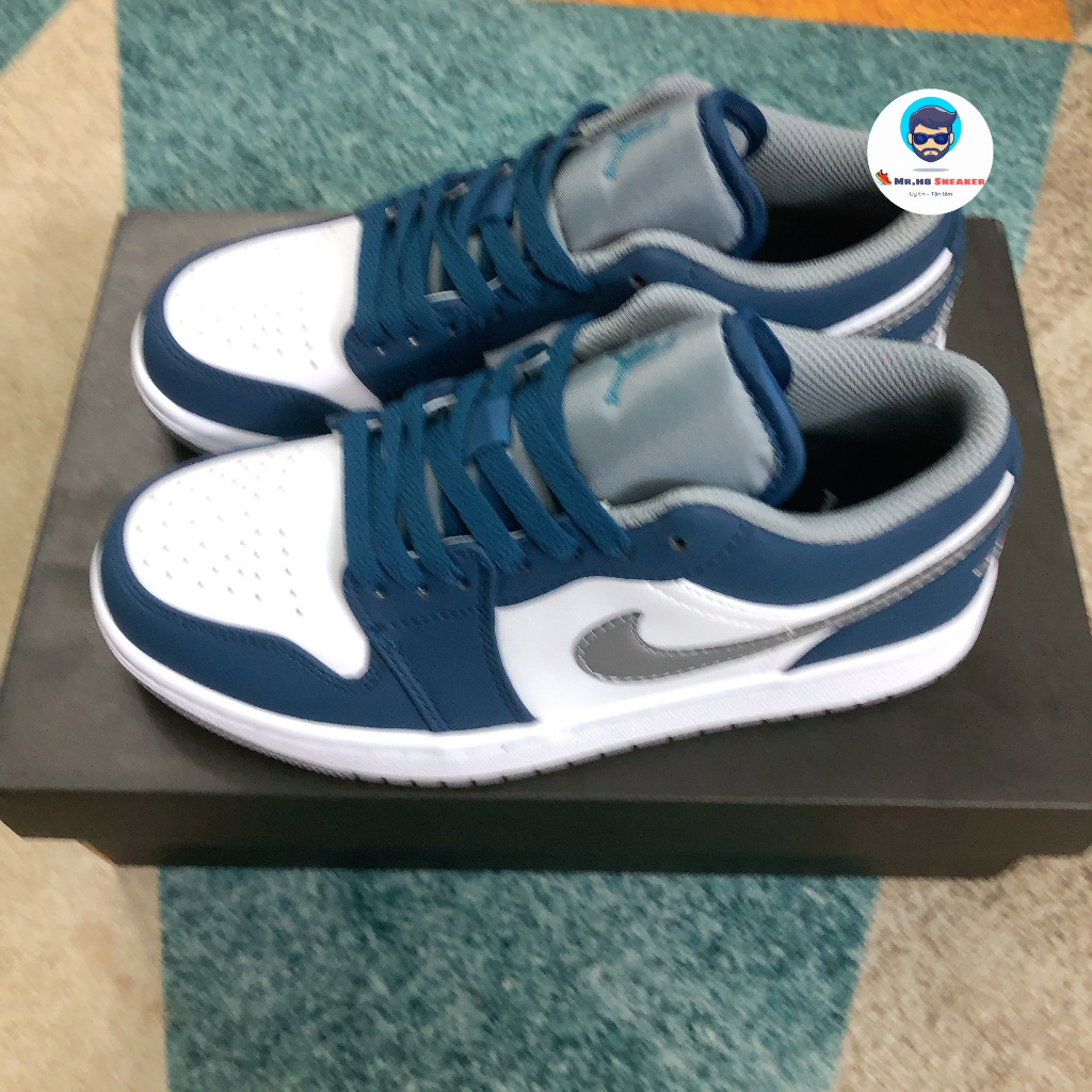 Giày Sneaker Jordan 1 Low True Blue Cement - Bản Chất lượng cao nhất   Fullbox Fullpk