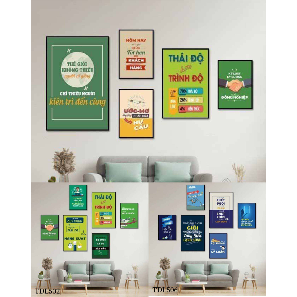 Tranh động lực văn phòng tráng gương,canvas,nhựa formex dán
